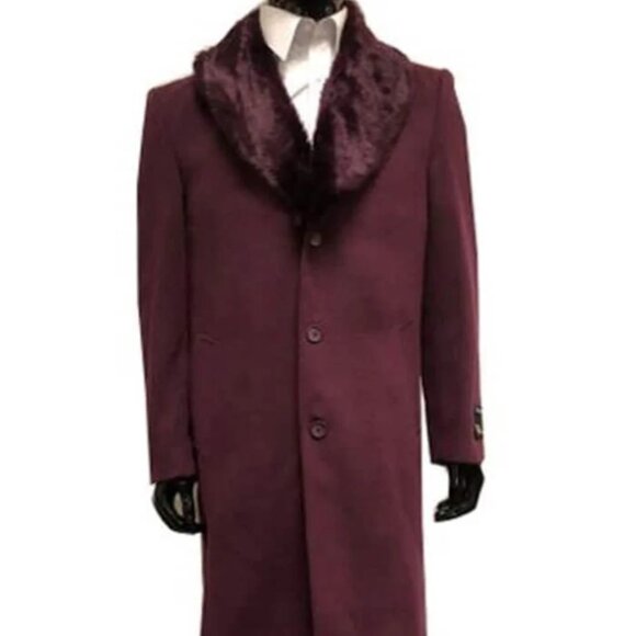 Mens Wool men's Overcoat With Fur Collar Full Length 48 Inches - Picture 1 of 2